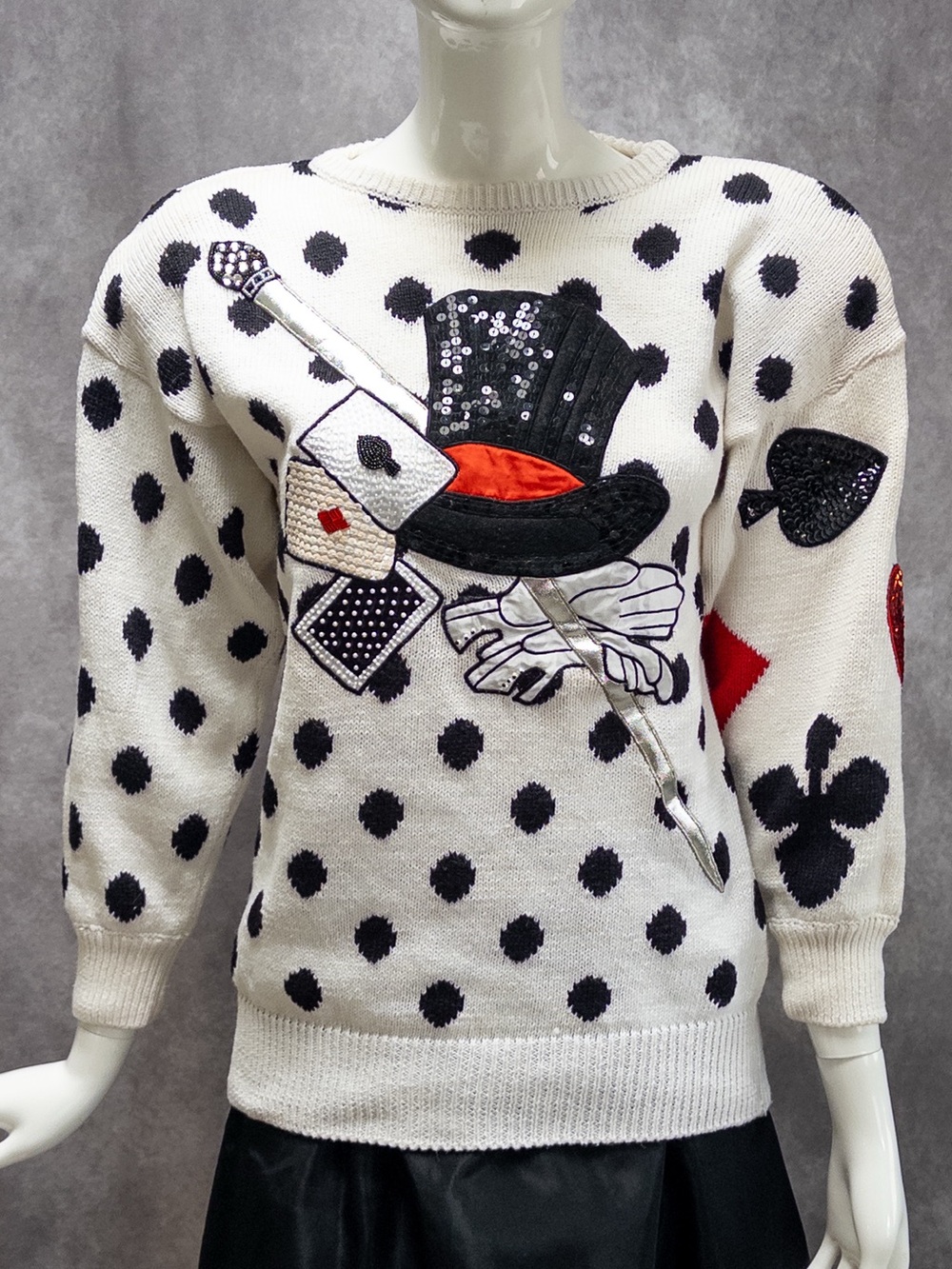 Vintage Bonnie Boerer Magician Illusionist Sequin Embellished Polka Dot Sweater